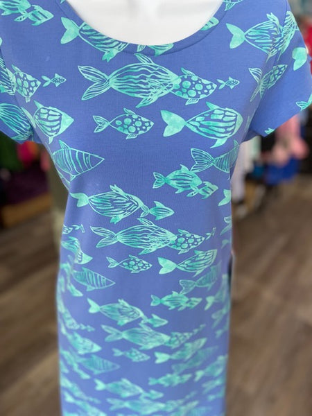 HIHO Tee Shirt Dress-Fish Print